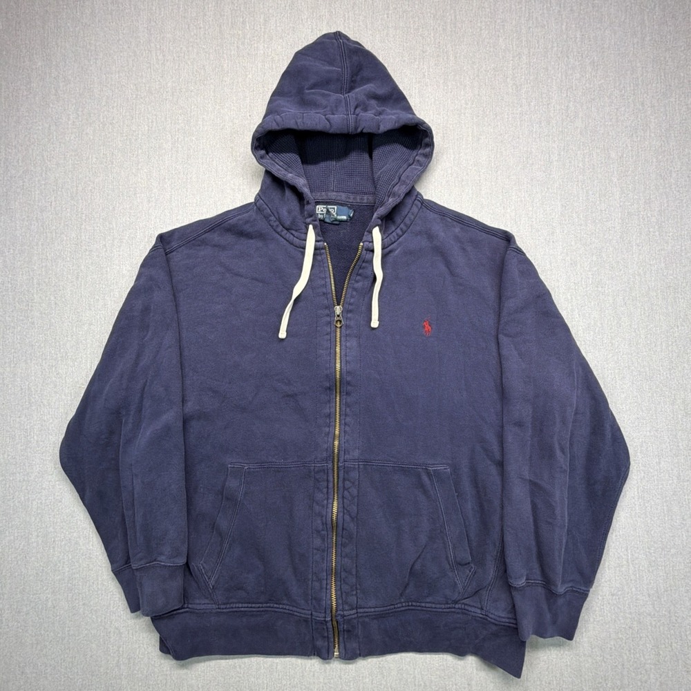 Polo Ralph Lauren Hoodie Jacket Mens 2XB Navy Blue Heavyweight Fleece Full Zip